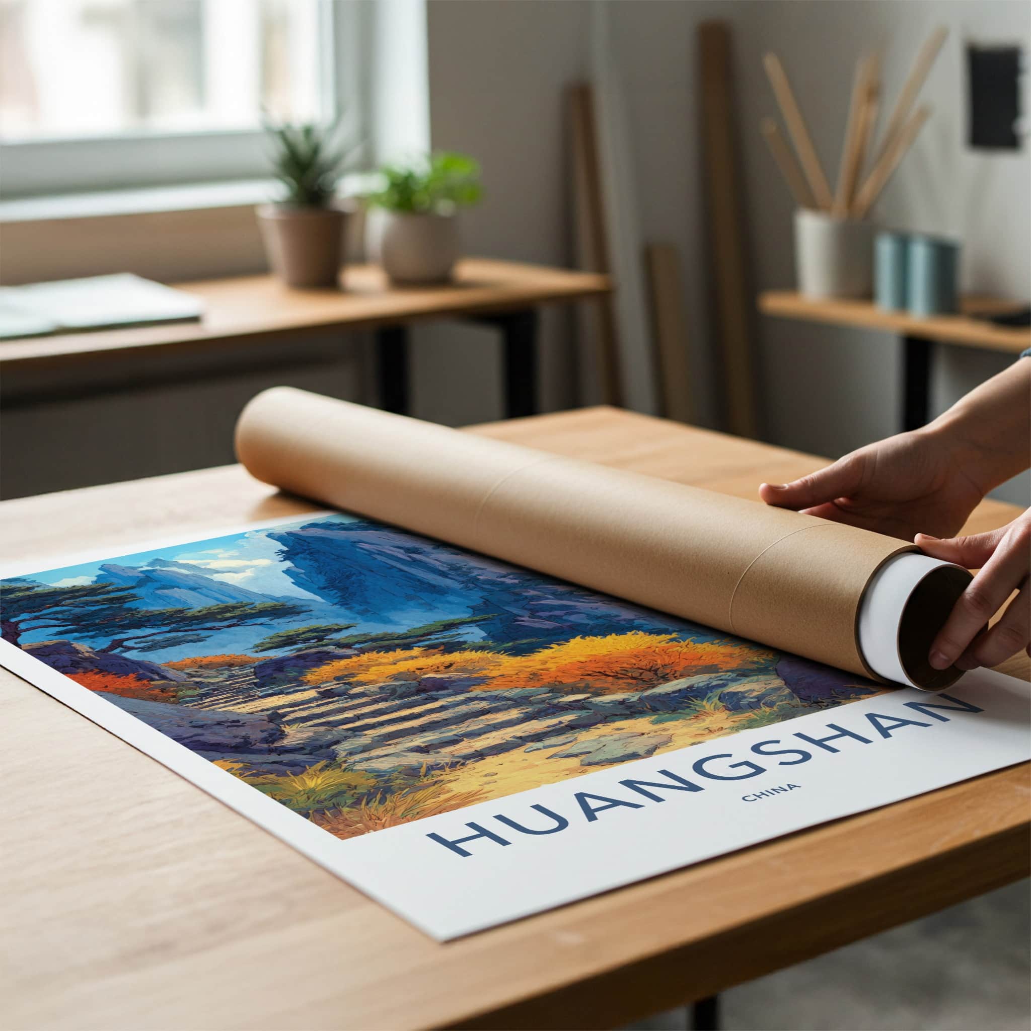 Huangshan Poster - China Travel Art - Mountain Stone Path Home Decor