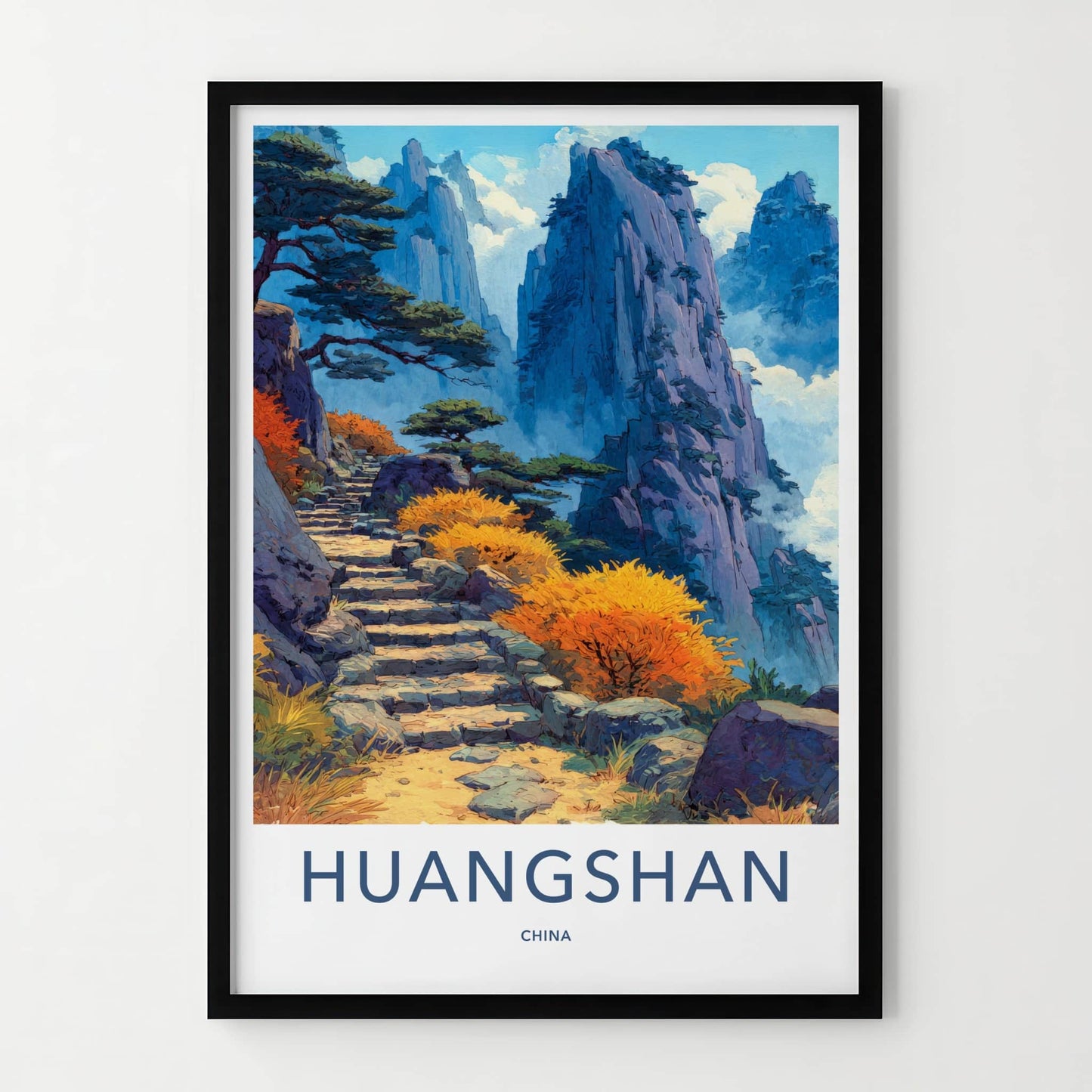 Huangshan Poster - China Travel Art - Mountain Stone Path Home Decor