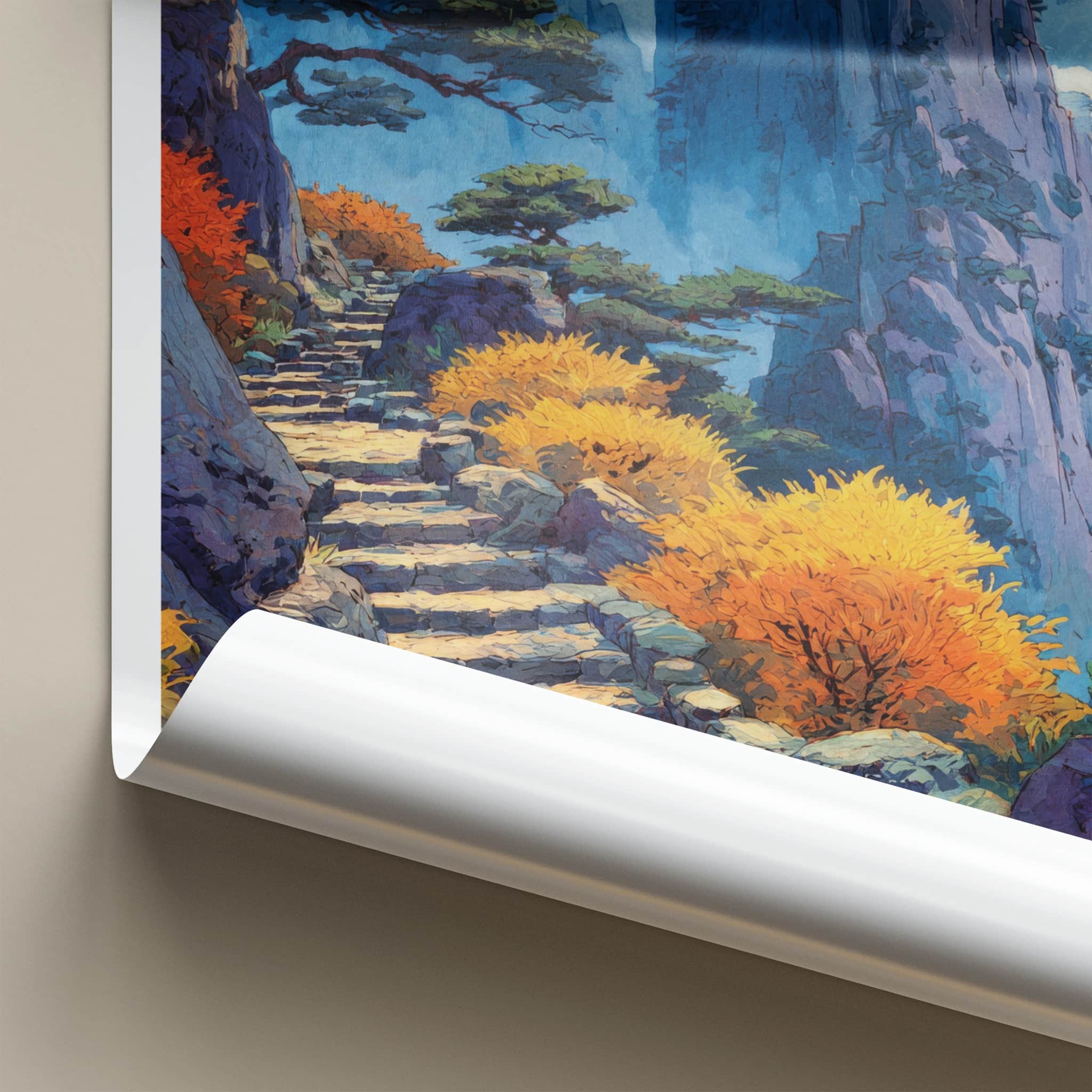 Huangshan Poster - China Travel Art - Mountain Stone Path Home Decor