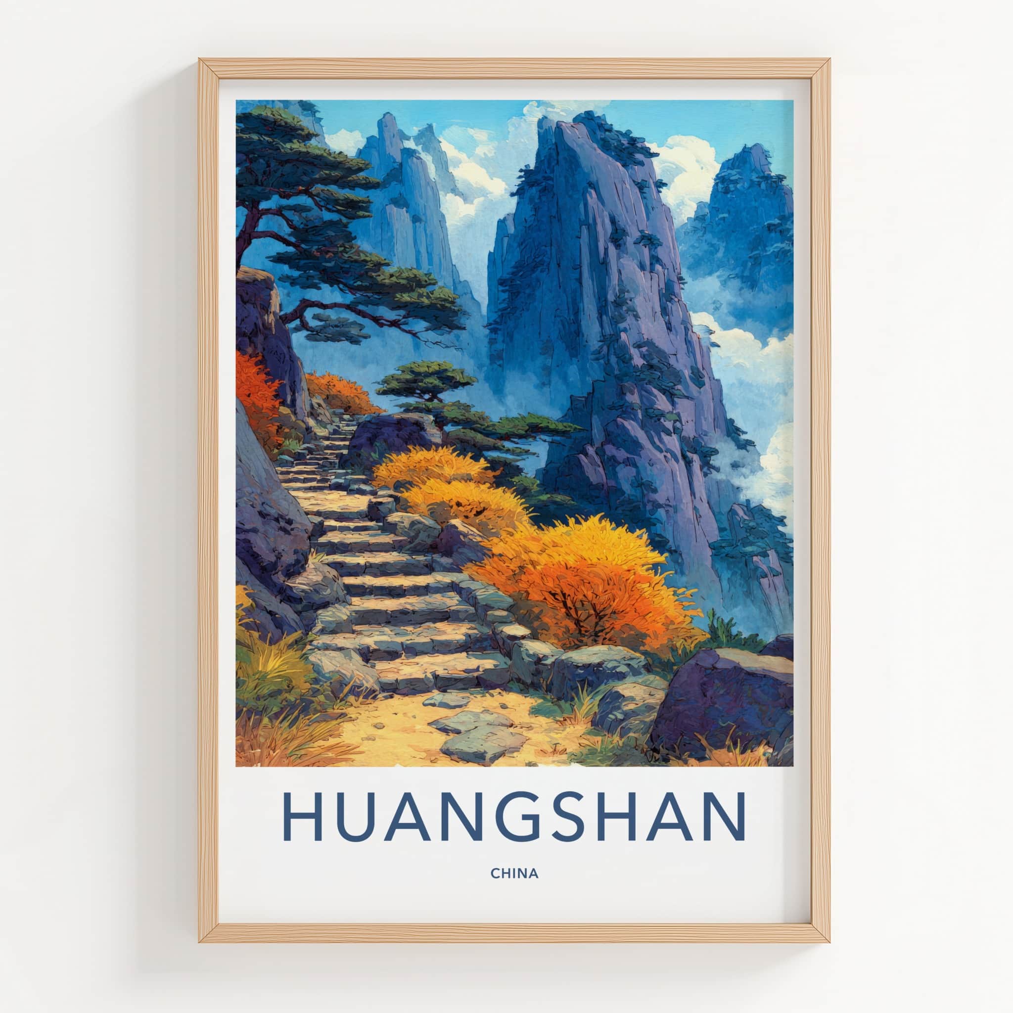 Huangshan Poster - China Travel Art - Mountain Stone Path Home Decor