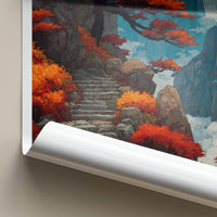Huangshan Poster - China Travel Art - Red Trees Steps Gallery Art
