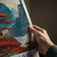 Huangshan Poster - China Travel Art - Red Trees Steps Gallery Art