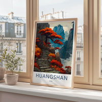 Huangshan Poster - China Travel Art - Red Trees Steps Gallery Art