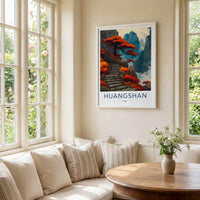 Huangshan Poster - China Travel Art - Red Trees Steps Gallery Art