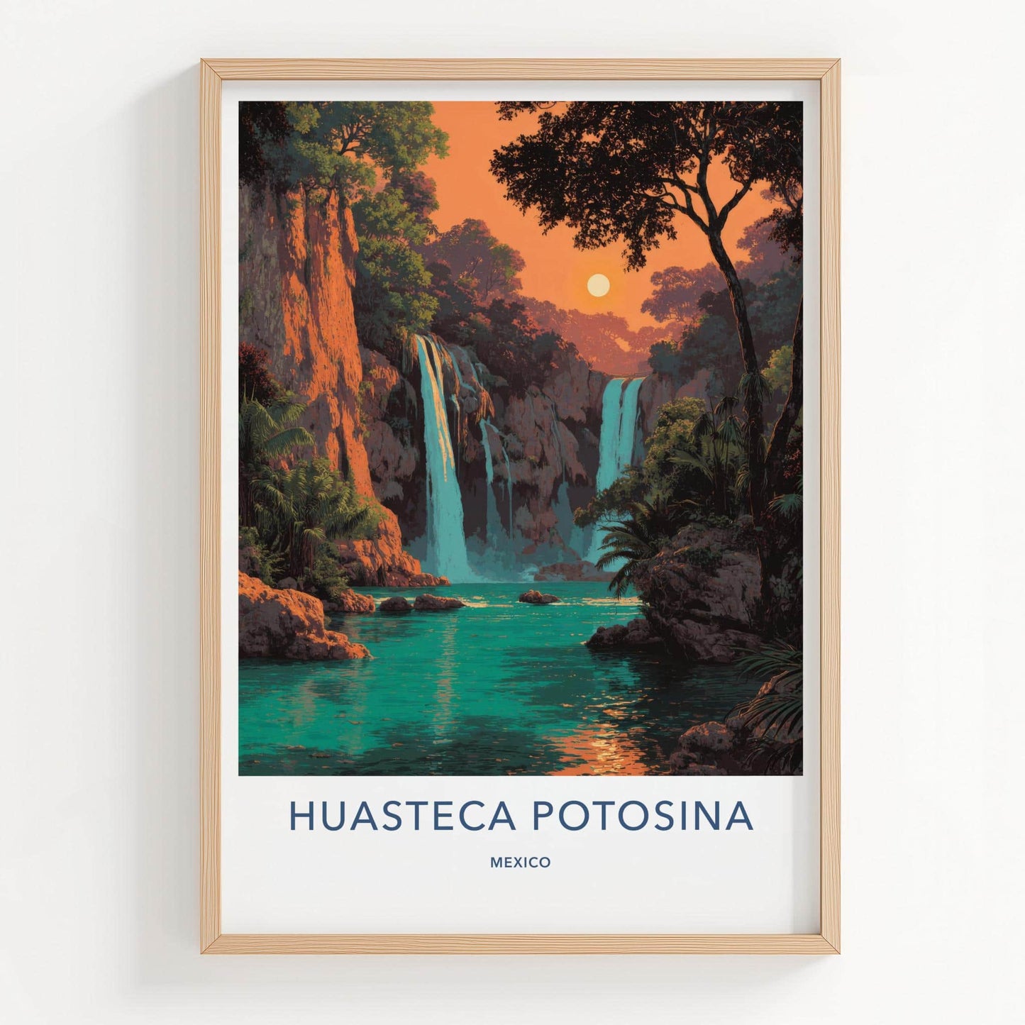 Huasteca Potosina Poster - Mexico Travel Art - Lush Tropical Waterfall Wall Decor