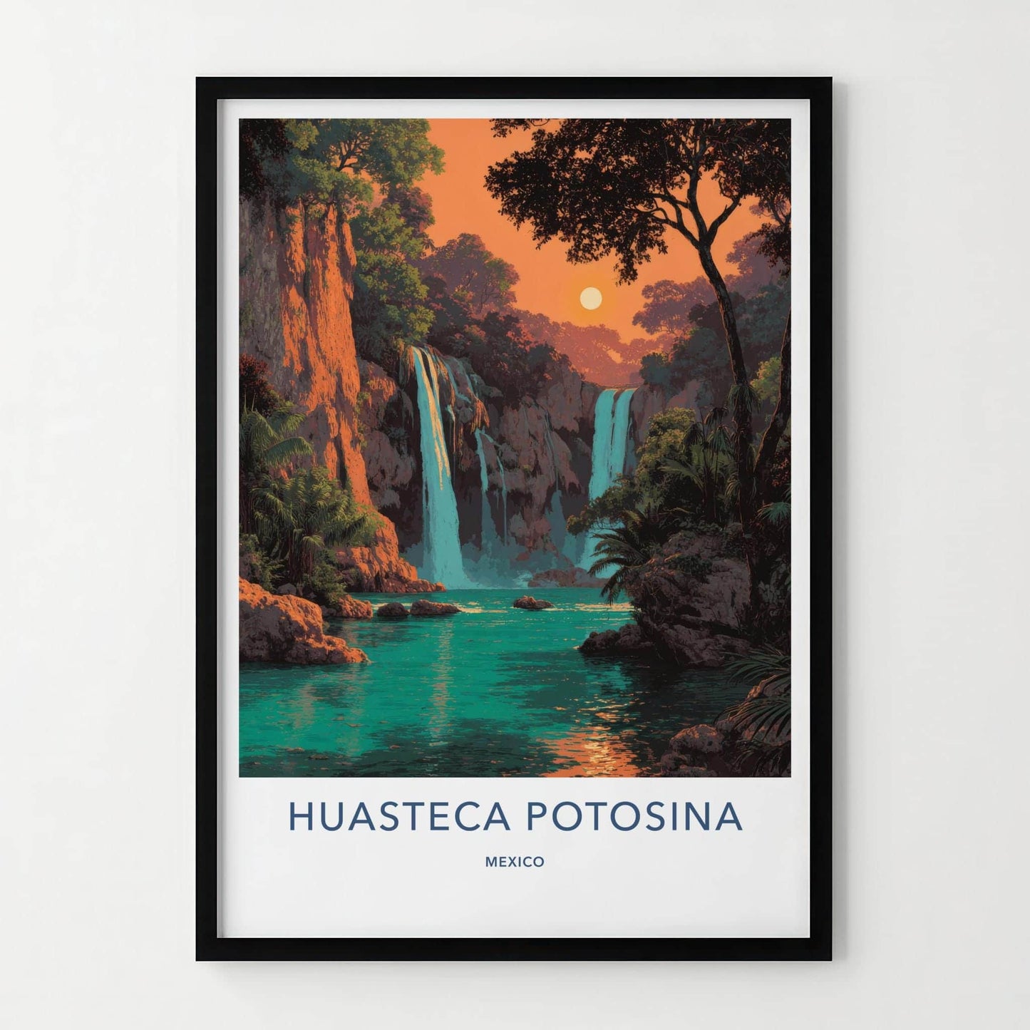 Huasteca Potosina Poster - Mexico Travel Art - Lush Tropical Waterfall Wall Decor