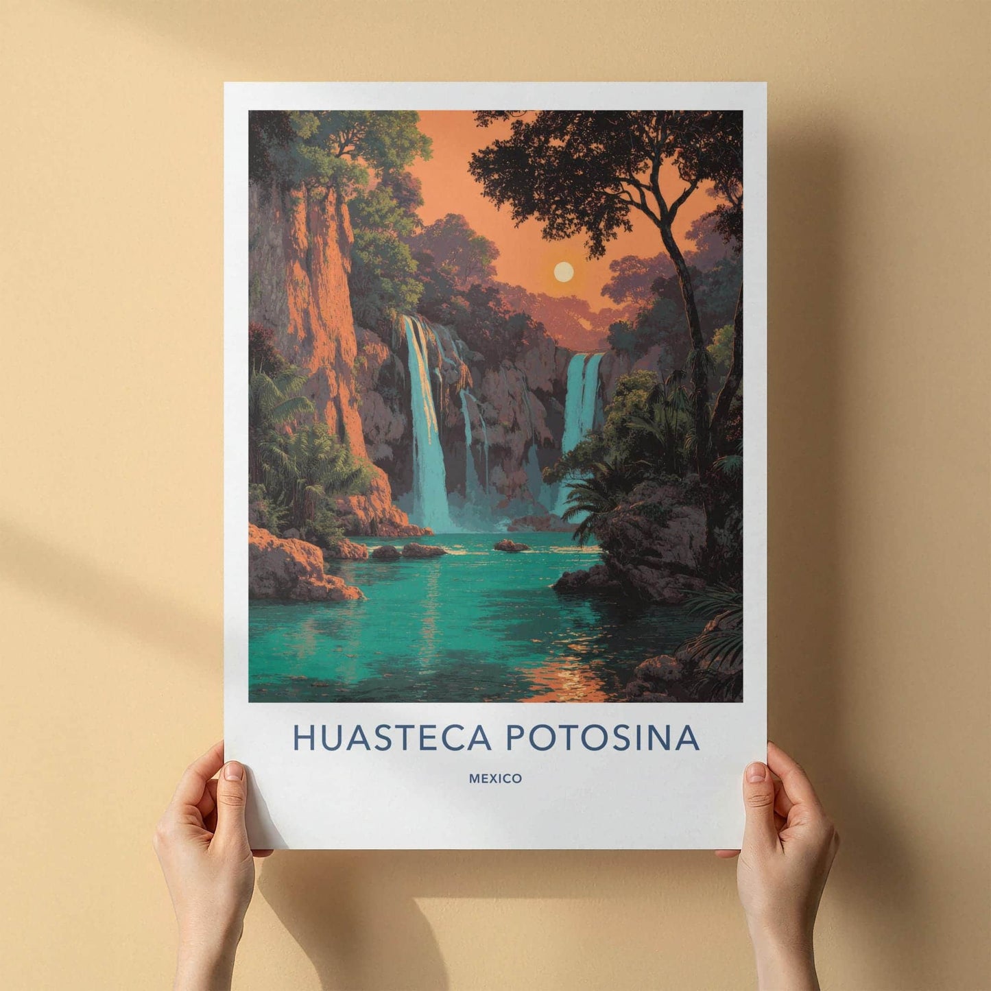 Huasteca Potosina Poster - Mexico Travel Art - Lush Tropical Waterfall Wall Decor