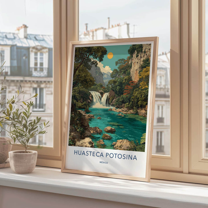 Huasteca Potosina Poster - Mexico Travel Art - Tropical Waterfall Canyon Home Decor