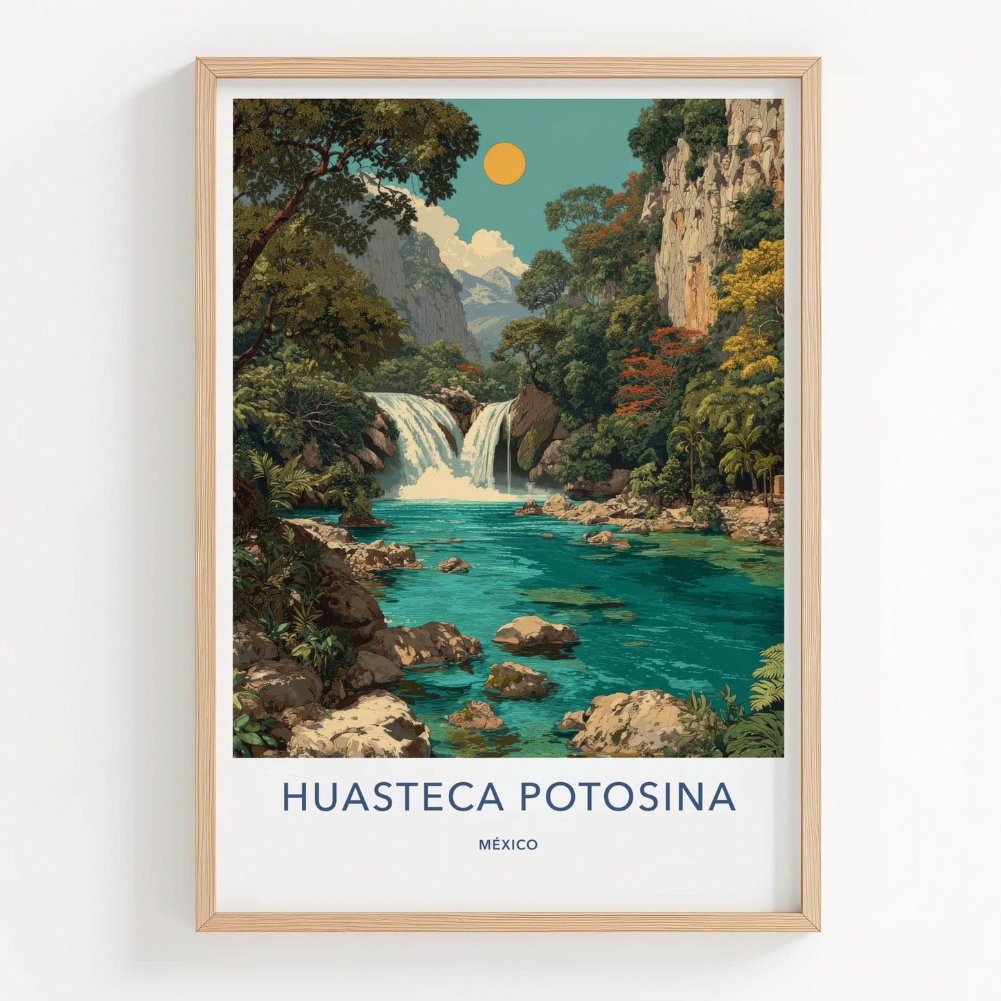Huasteca Potosina Poster - Mexico Travel Art - Tropical Waterfall Canyon Home Decor