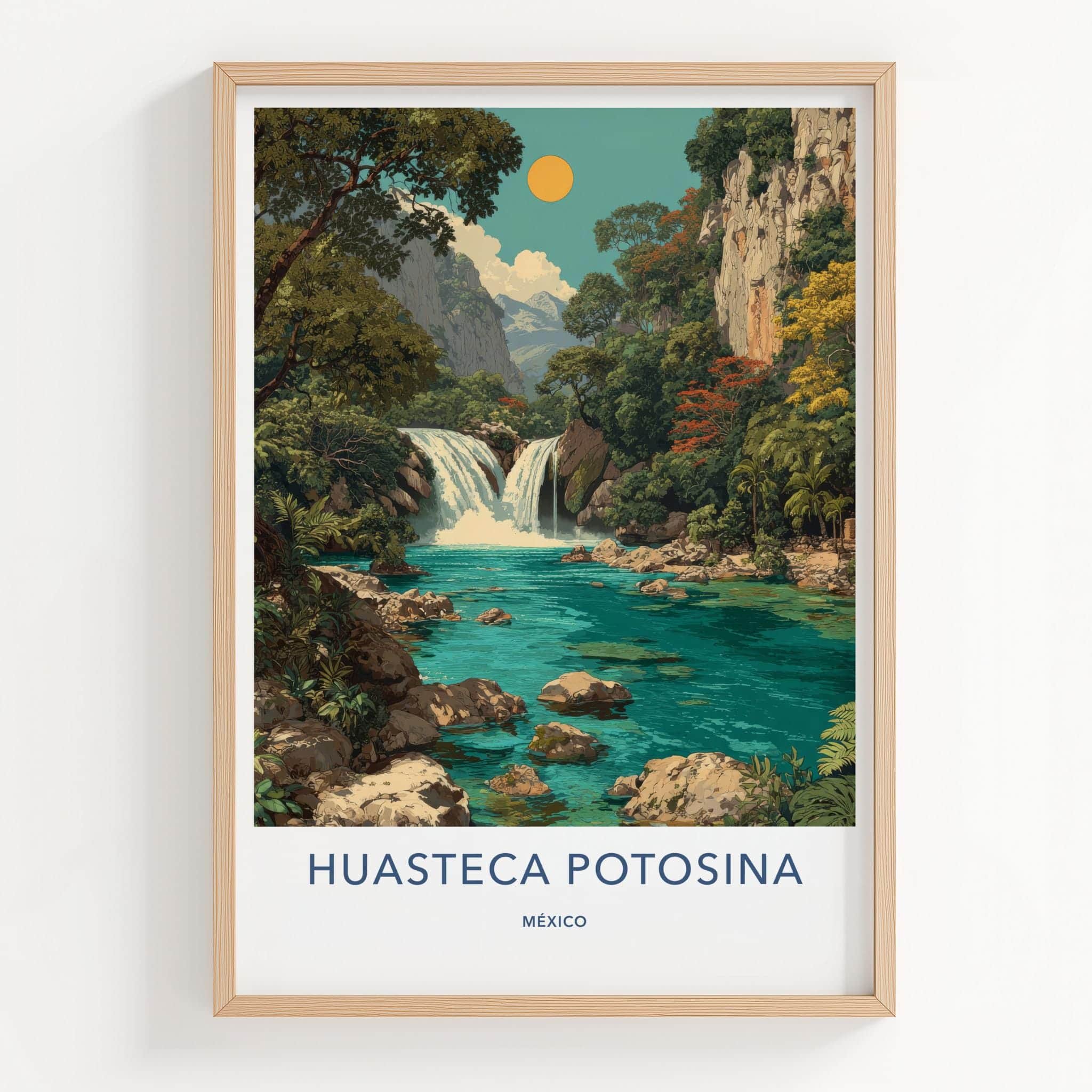 Huasteca Potosina Poster - Mexico Travel Art - Tropical Waterfall Canyon Home Decor