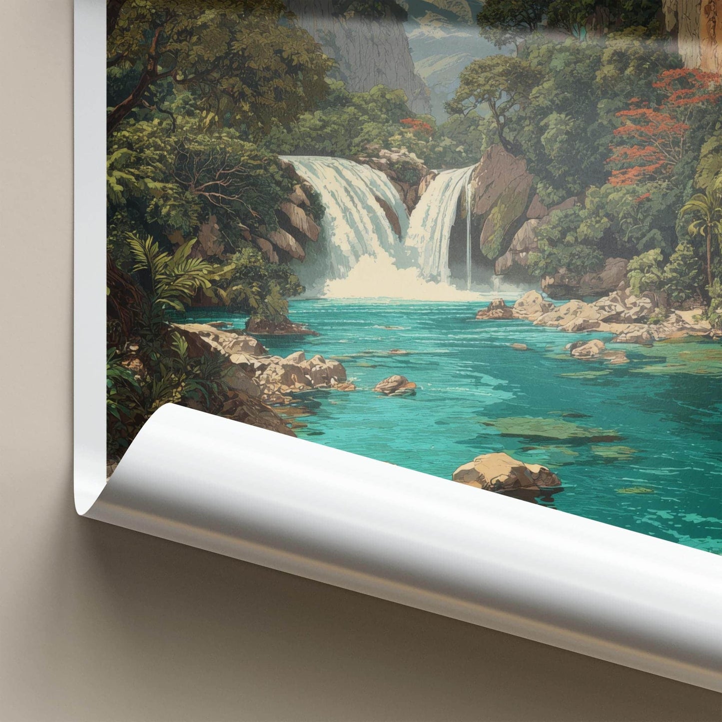 Huasteca Potosina Poster - Mexico Travel Art - Tropical Waterfall Canyon Home Decor