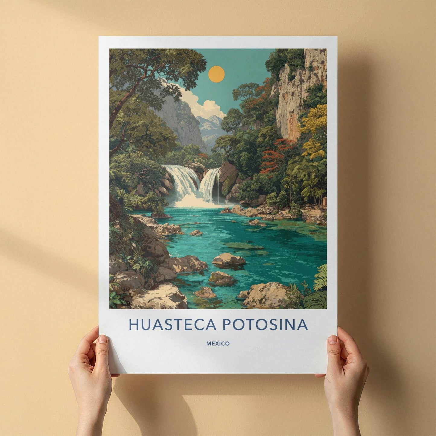 Huasteca Potosina Poster - Mexico Travel Art - Tropical Waterfall Canyon Home Decor