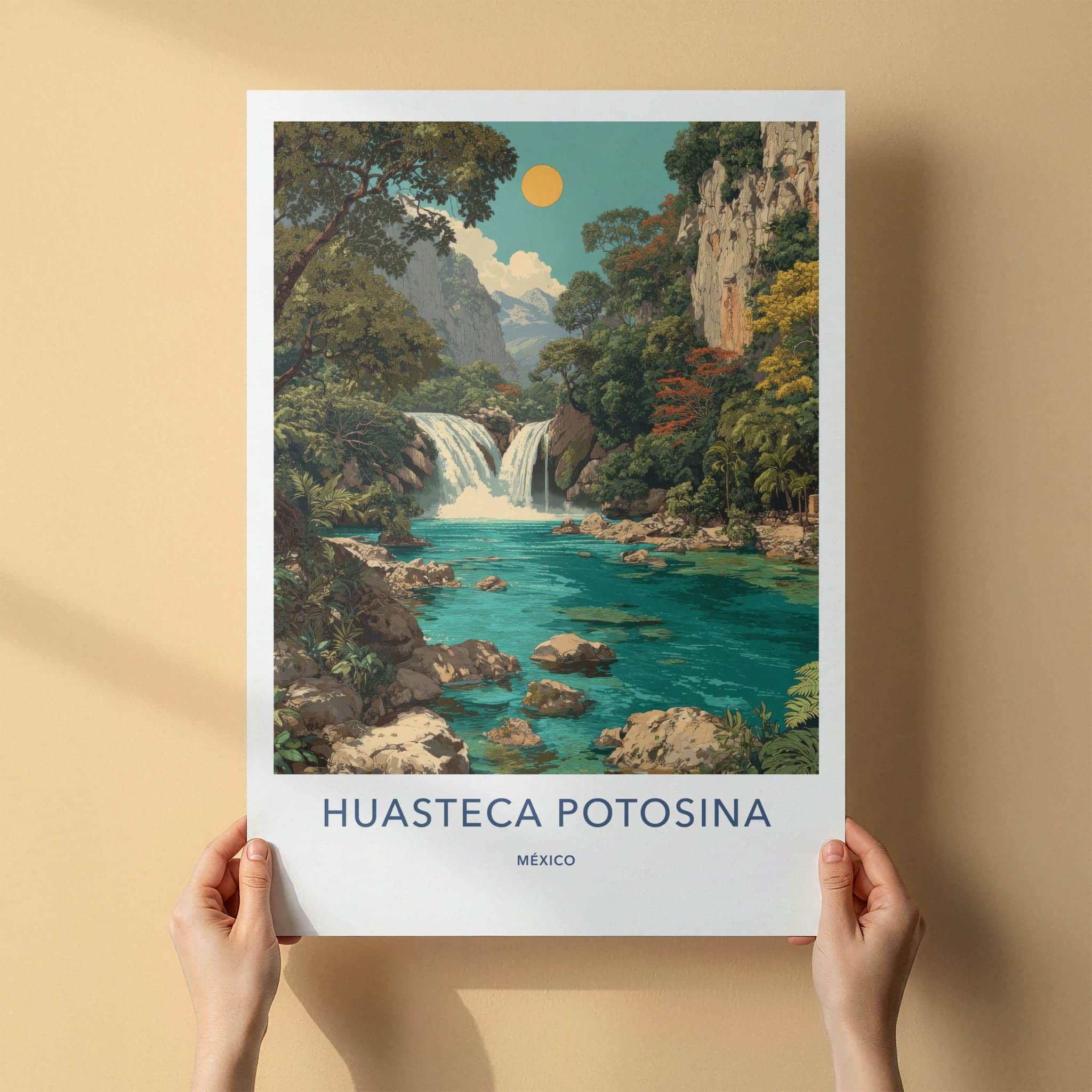 Huasteca Potosina Poster - Mexico Travel Art - Tropical Waterfall Canyon Home Decor