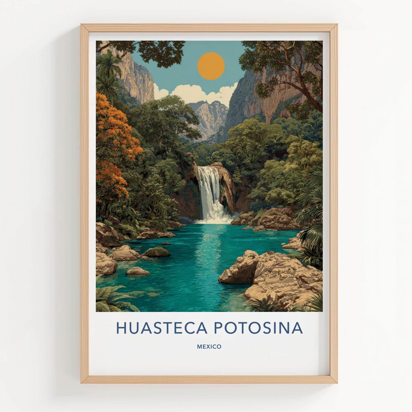 Huasteca Potosina Poster - Mexico Travel Art - Tropical Waterfall Scene Home Decor