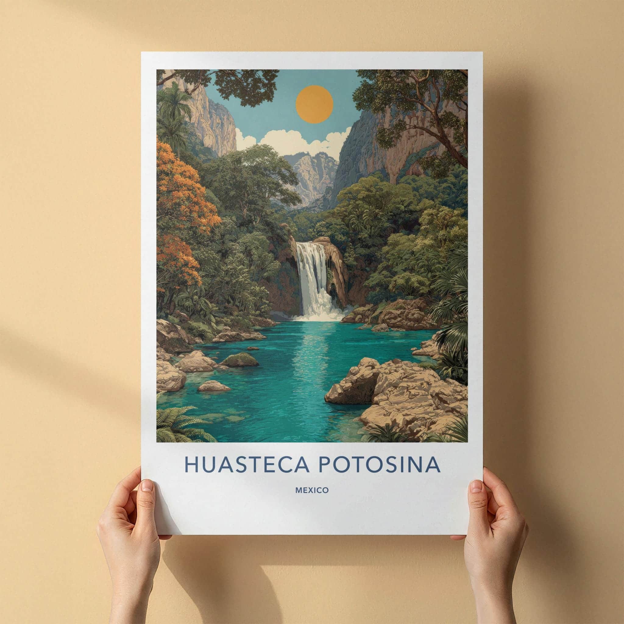 Huasteca Potosina Poster - Mexico Travel Art - Tropical Waterfall Scene Home Decor