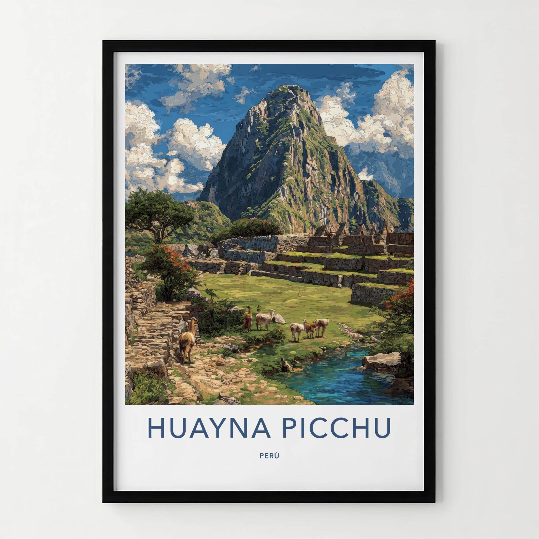 Huayna Picchu Poster - Peru Travel Art - Llamas Ancient Terraces Home Decor
