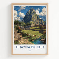 Huayna Picchu Poster - Peru Travel Art - Llamas Ancient Terraces Home Decor