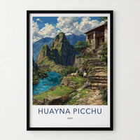 Huayna Picchu Poster - Peru Travel Art - Mountain River Llamas Home Decor