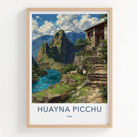 Huayna Picchu Poster - Peru Travel Art - Mountain River Llamas Home Decor