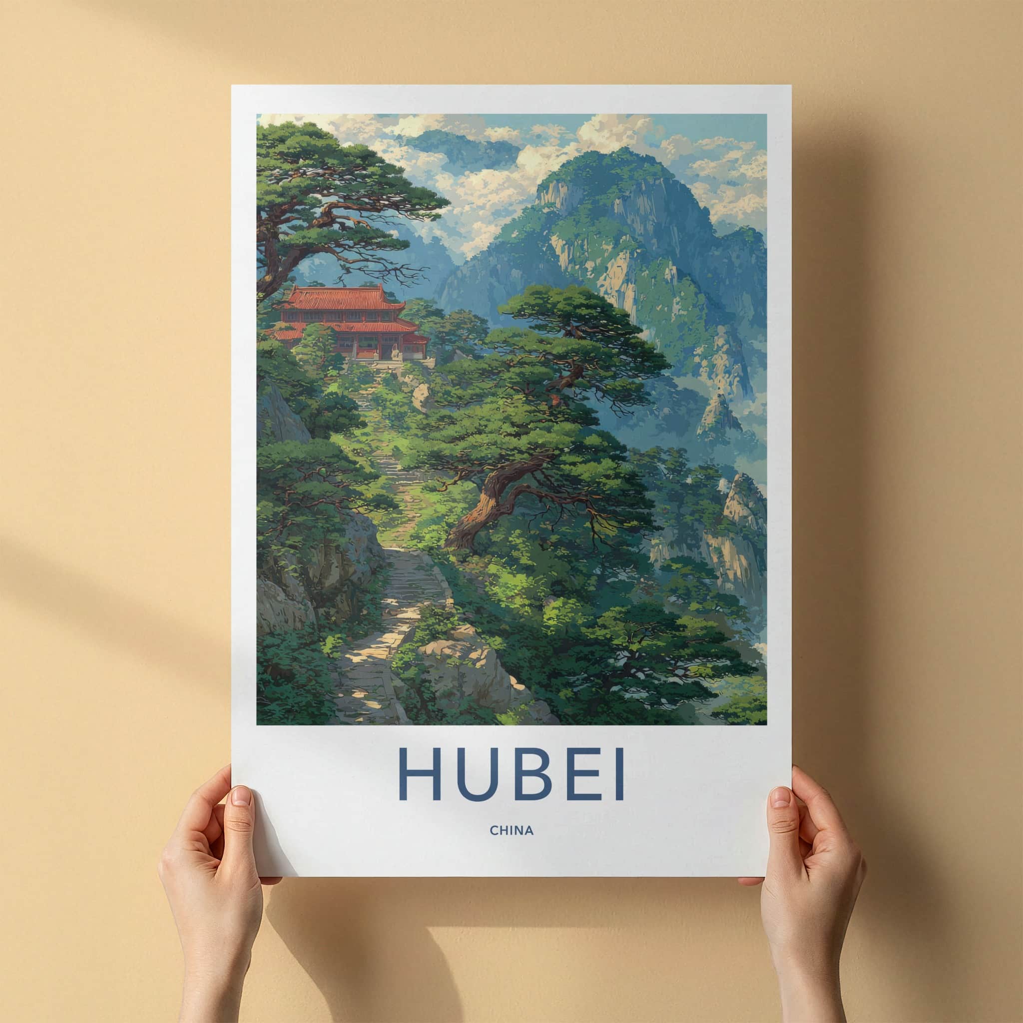 Hubei Poster - China Art Print Red Temple Gift