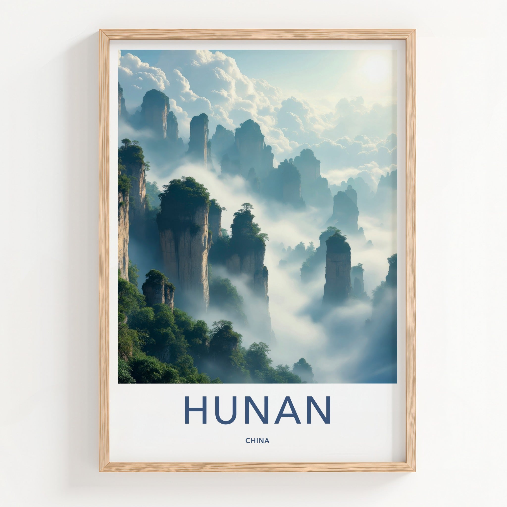 Hunan Poster - China Travel Art - Misty Mountain Peaks Wall Decor
