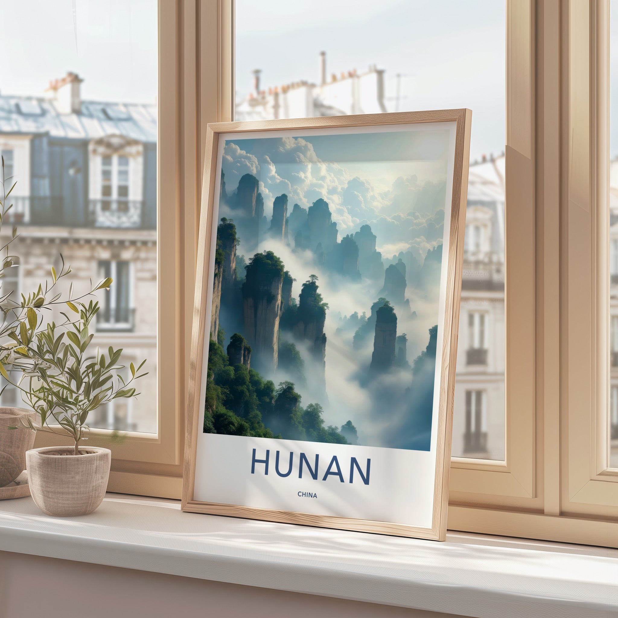 Hunan Poster - China Travel Art - Misty Mountain Peaks Wall Decor