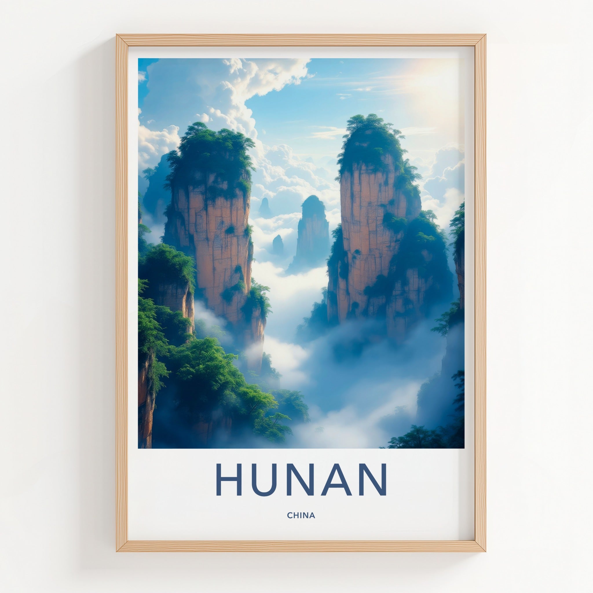 Hunan Poster - China Travel Art - Towering Foggy Mountains Home Decor