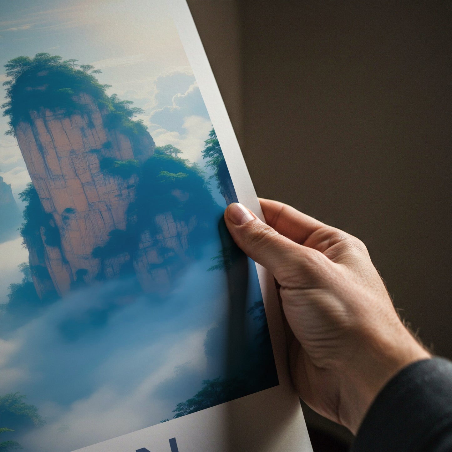 Hunan Poster - China Travel Art - Towering Foggy Mountains Home Decor