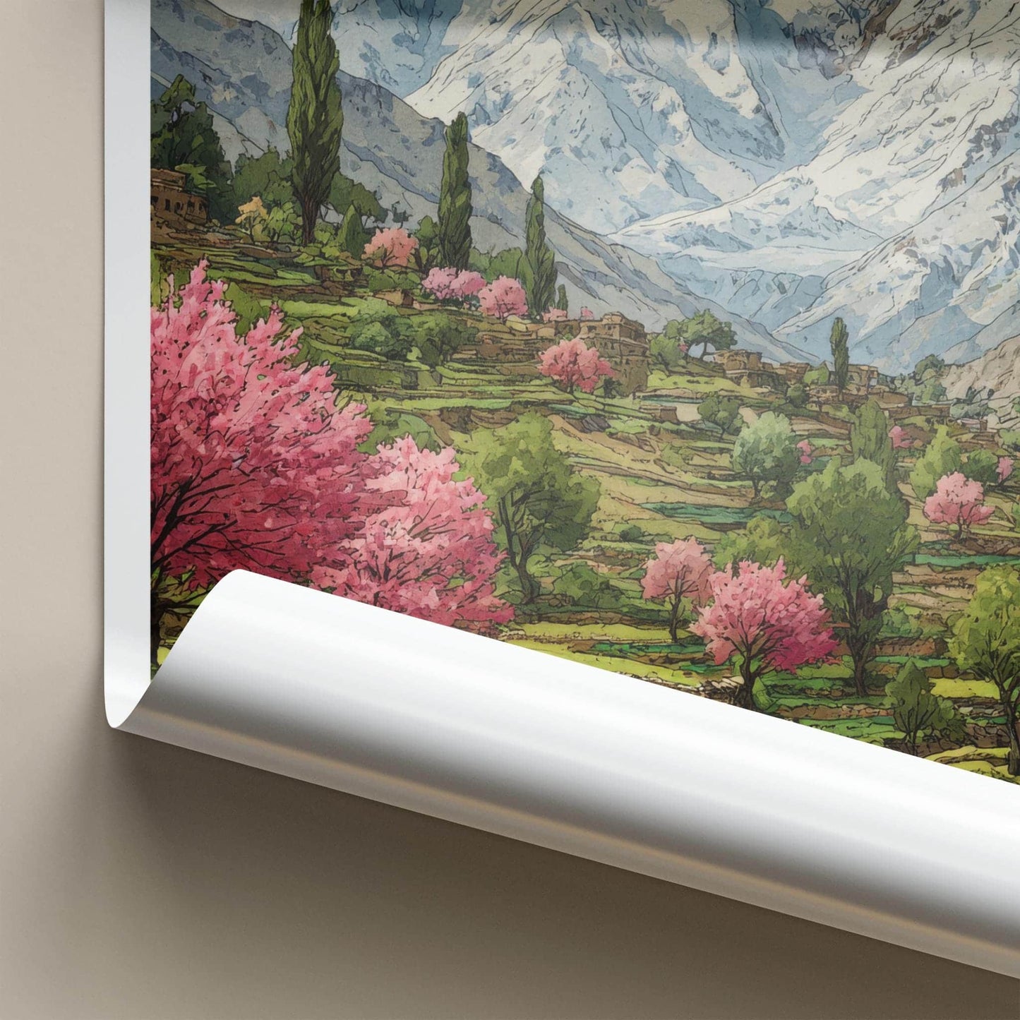Hunza Valley Poster - Pakistan Travel Art - Green Terraces Blooming Home Decor