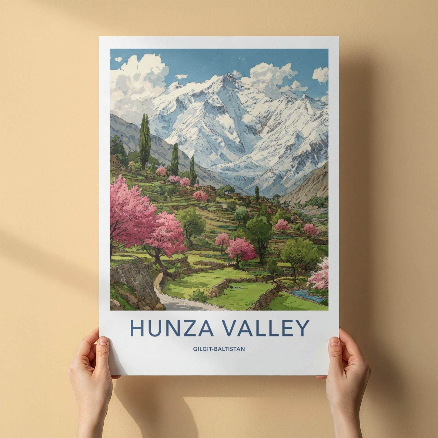 Hunza Valley Poster - Pakistan Travel Art - Green Terraces Blooming Home Decor