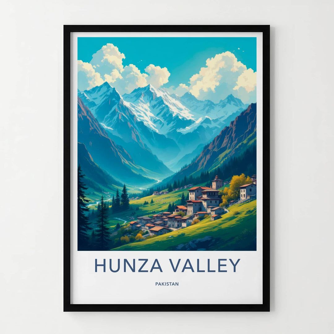 Hunza Valley Poster - Pakistan Travel Art - Green Village Mountains Home Decor