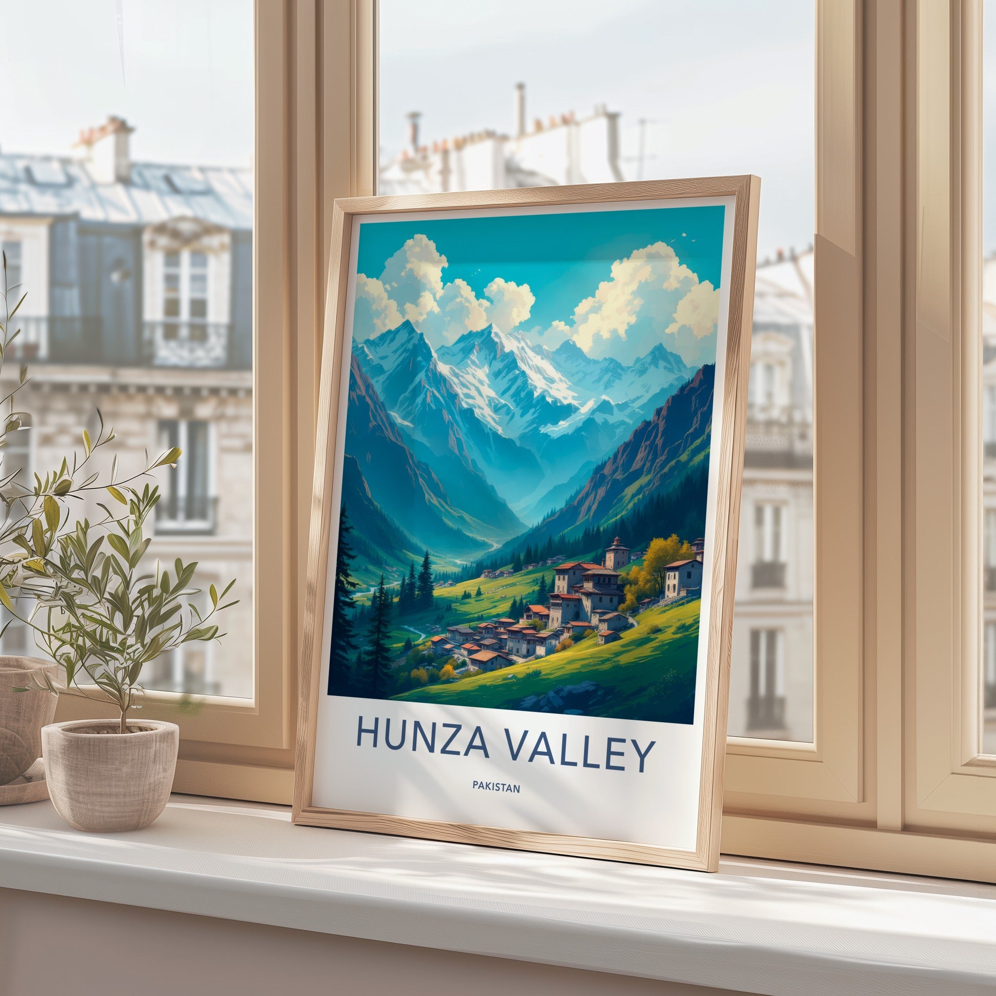 Hunza Valley Poster - Pakistan Travel Art - Green Village Mountains Home Decor
