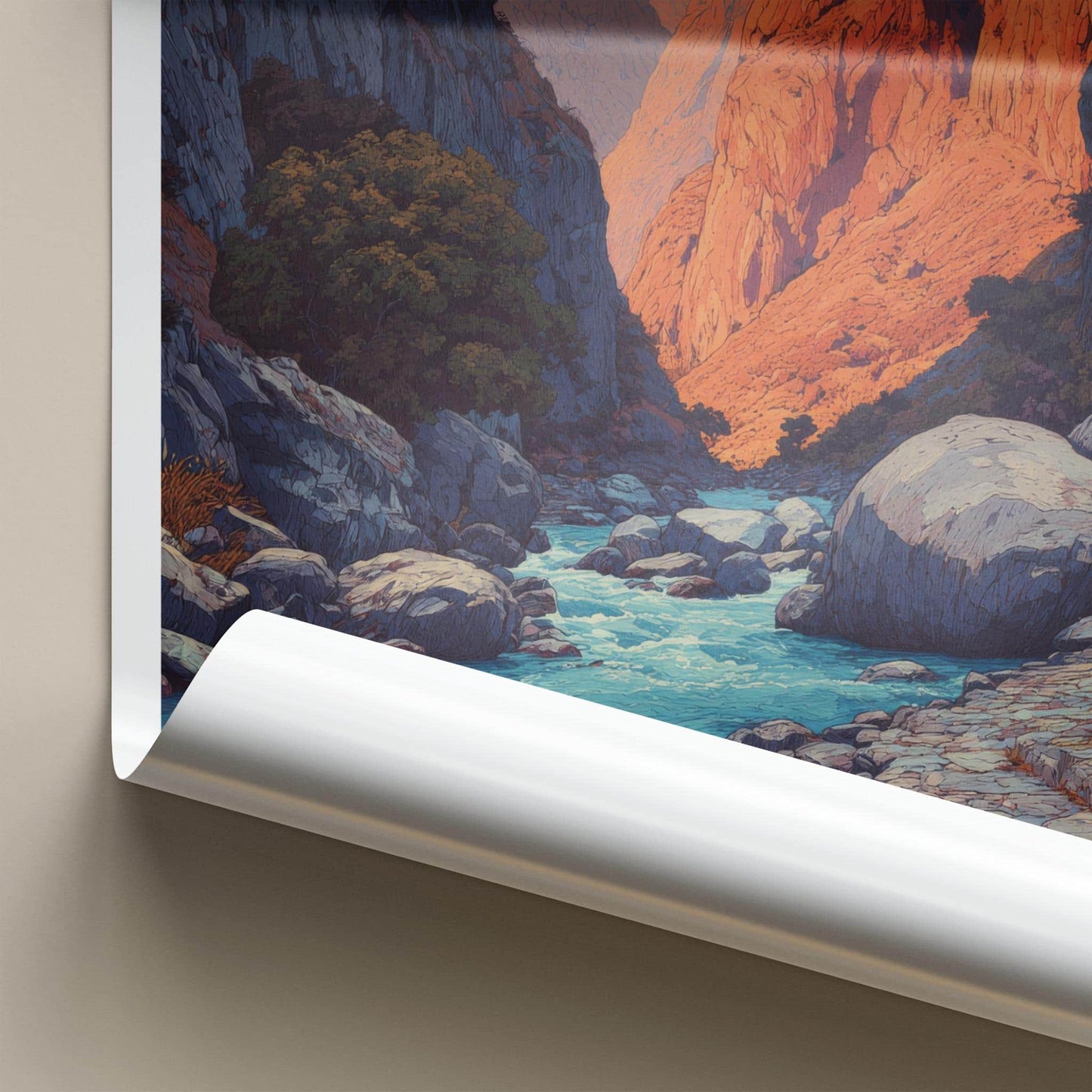 Hutiao Xia Poster - China Travel Art - Sunlit Canyon River Home Decor