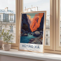 Hutiao Xia Poster - China Travel Art - Sunlit Canyon River Home Decor