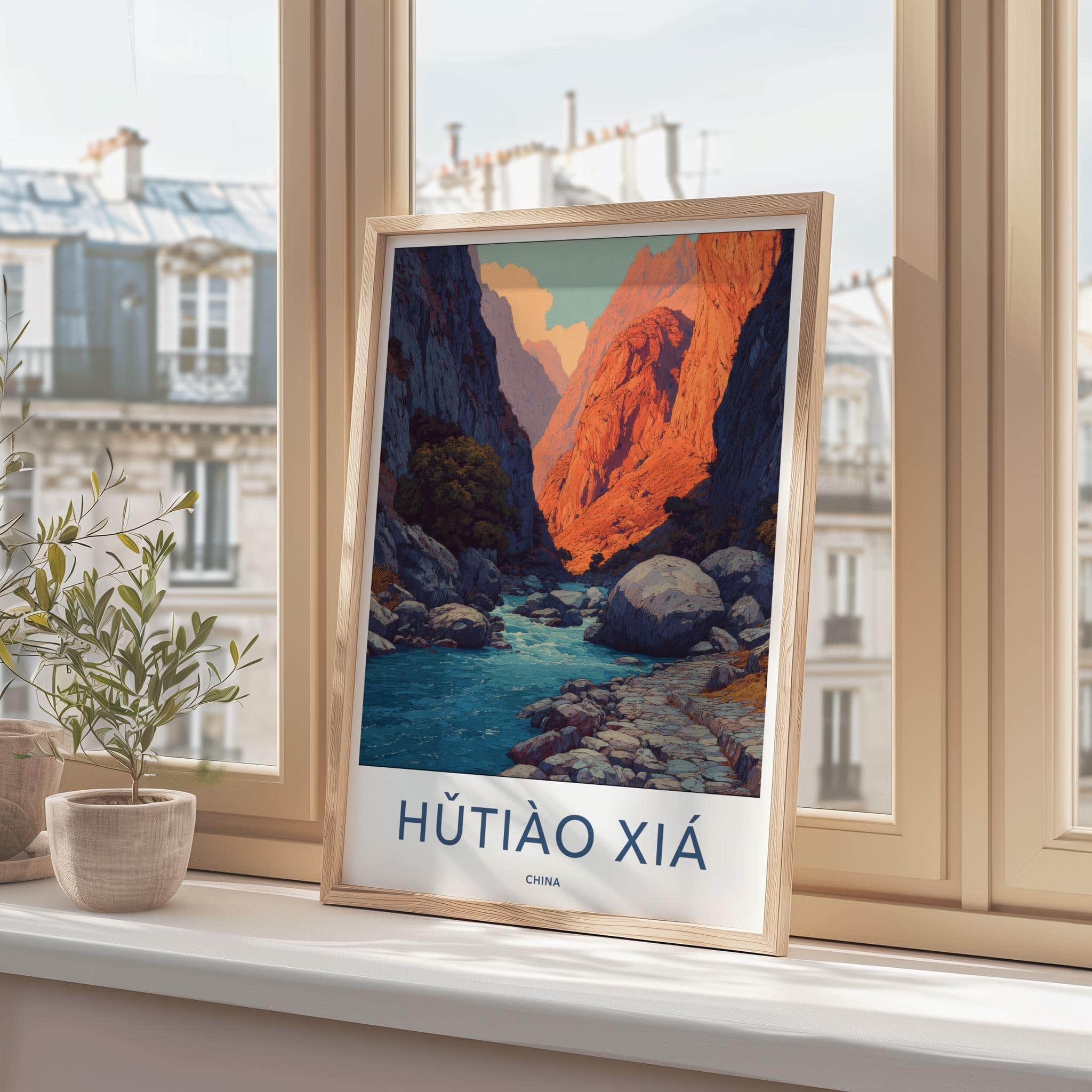 Hutiao Xia Poster - China Travel Art - Sunlit Canyon River Home Decor