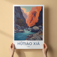 Hutiao Xia Poster - China Travel Art - Sunlit Canyon River Home Decor