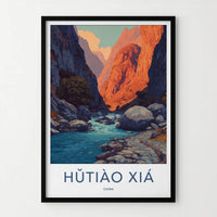 Hutiao Xia Poster - China Travel Art - Sunlit Canyon River Home Decor