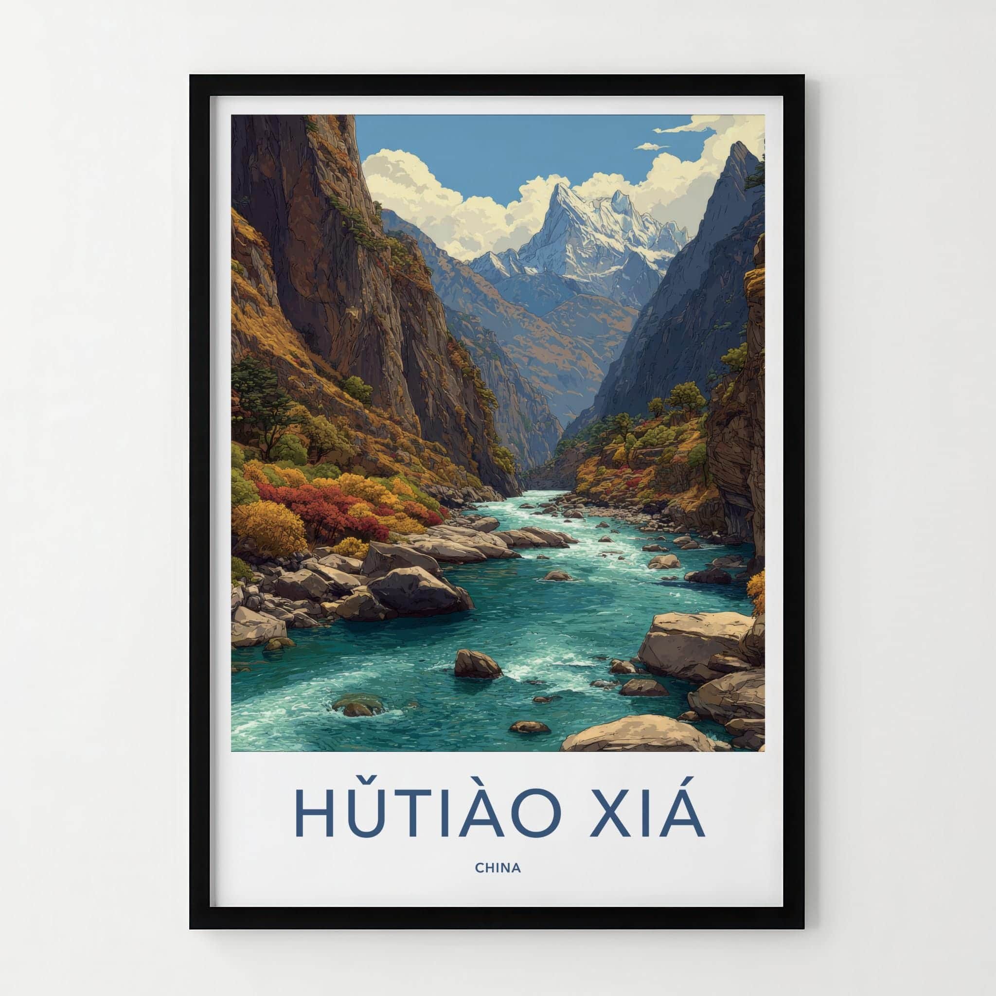 Hutiao Xia Poster - China Travel Art - Turquoise River Peaks Home Decor