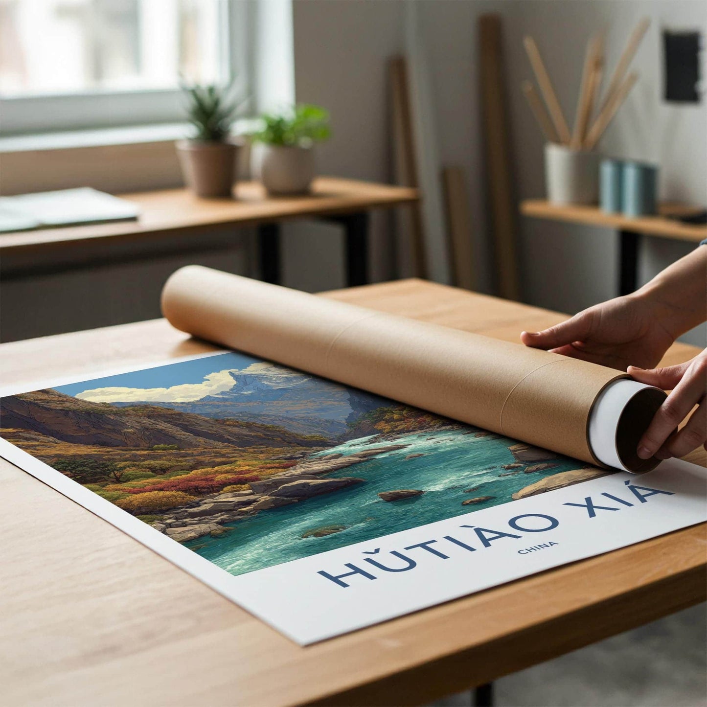 Hutiao Xia Poster - China Travel Art - Turquoise River Peaks Home Decor