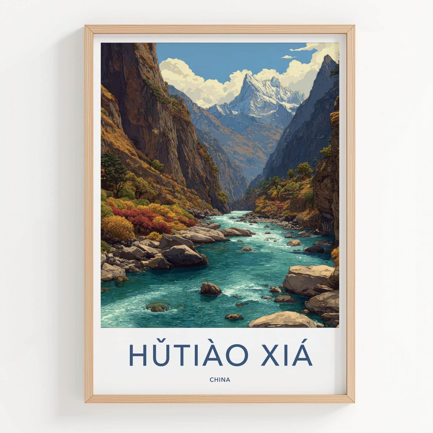 Hutiao Xia Poster - China Travel Art - Turquoise River Peaks Home Decor