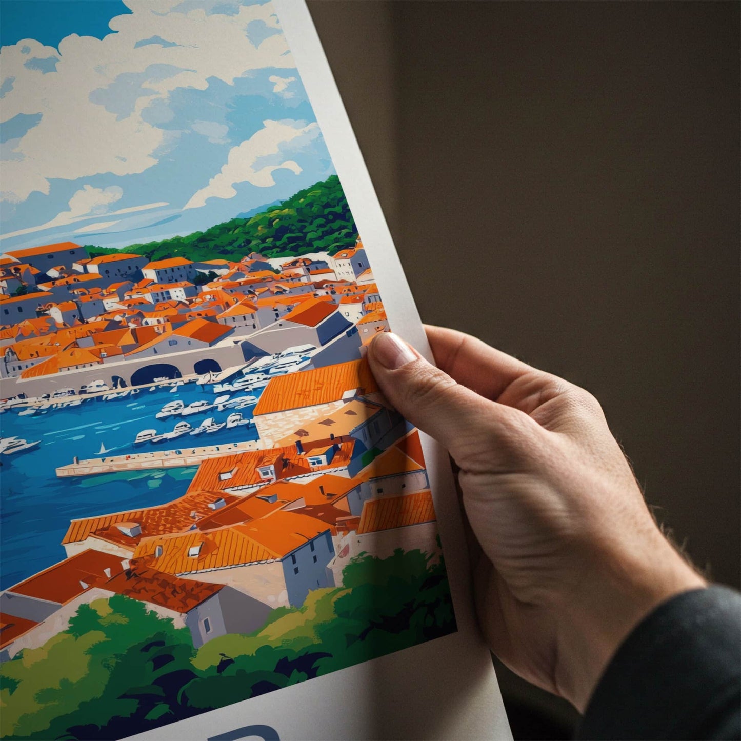 Hvar Poster - Croatia Travel Art - Coastal Town Boats Home Decor