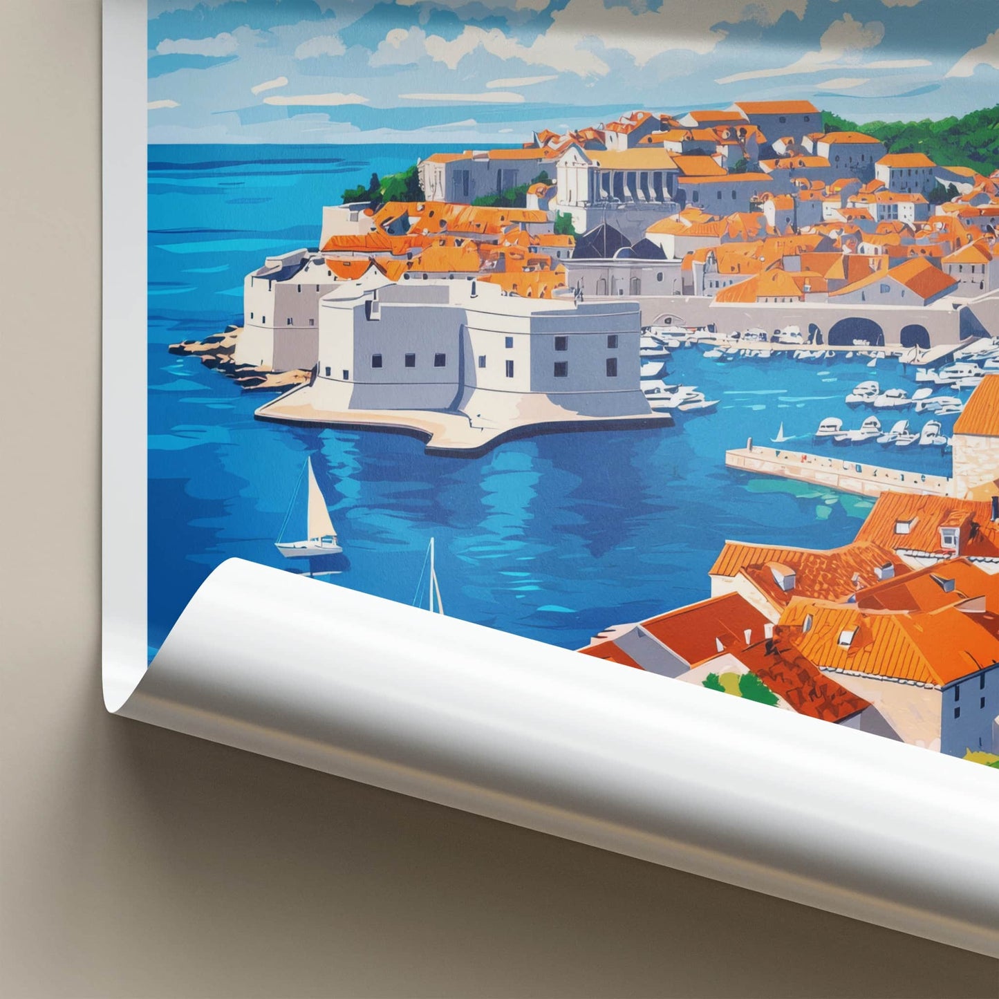 Hvar Poster - Croatia Travel Art - Coastal Town Boats Home Decor
