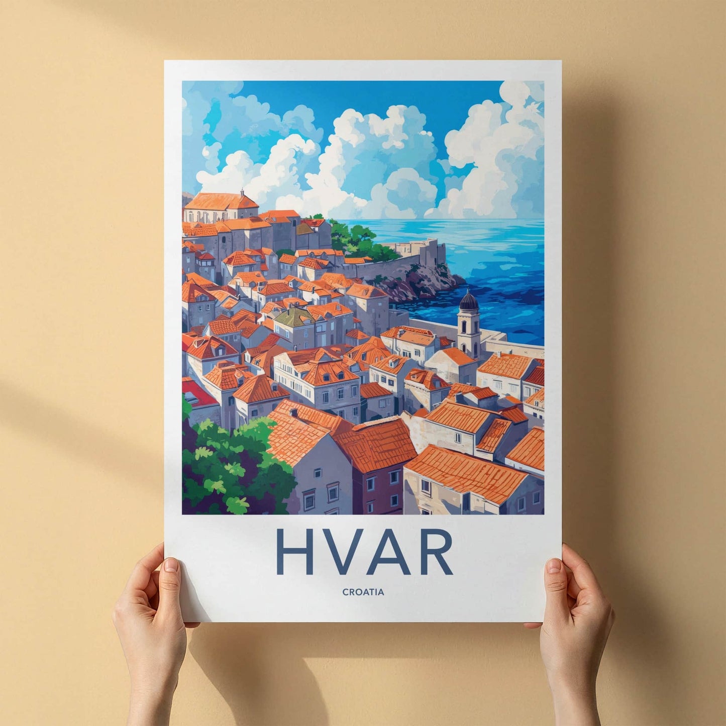 Hvar Poster - Croatia Travel Art - Historic City View Home Decor