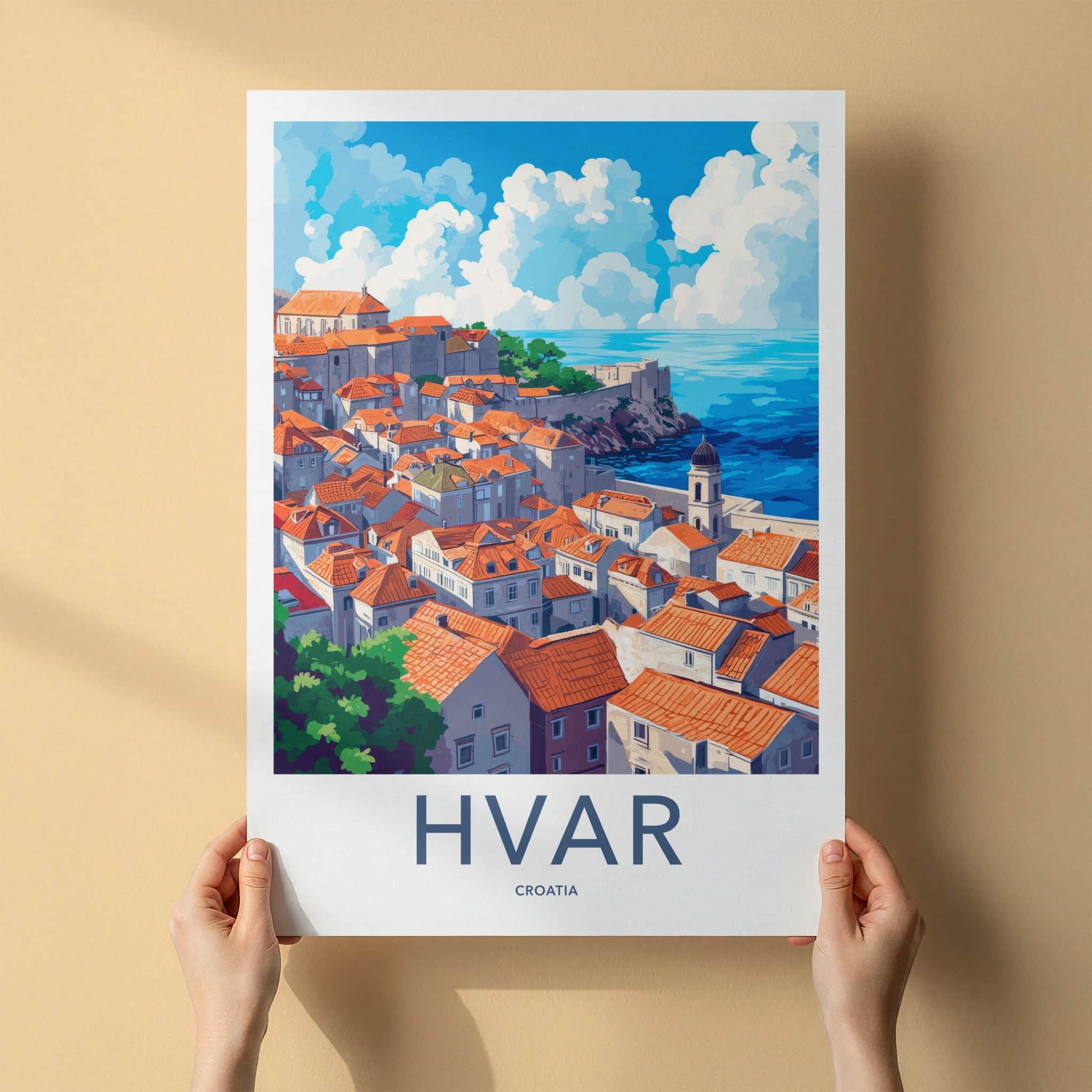 Hvar Poster - Croatia Travel Art - Historic City View Home Decor