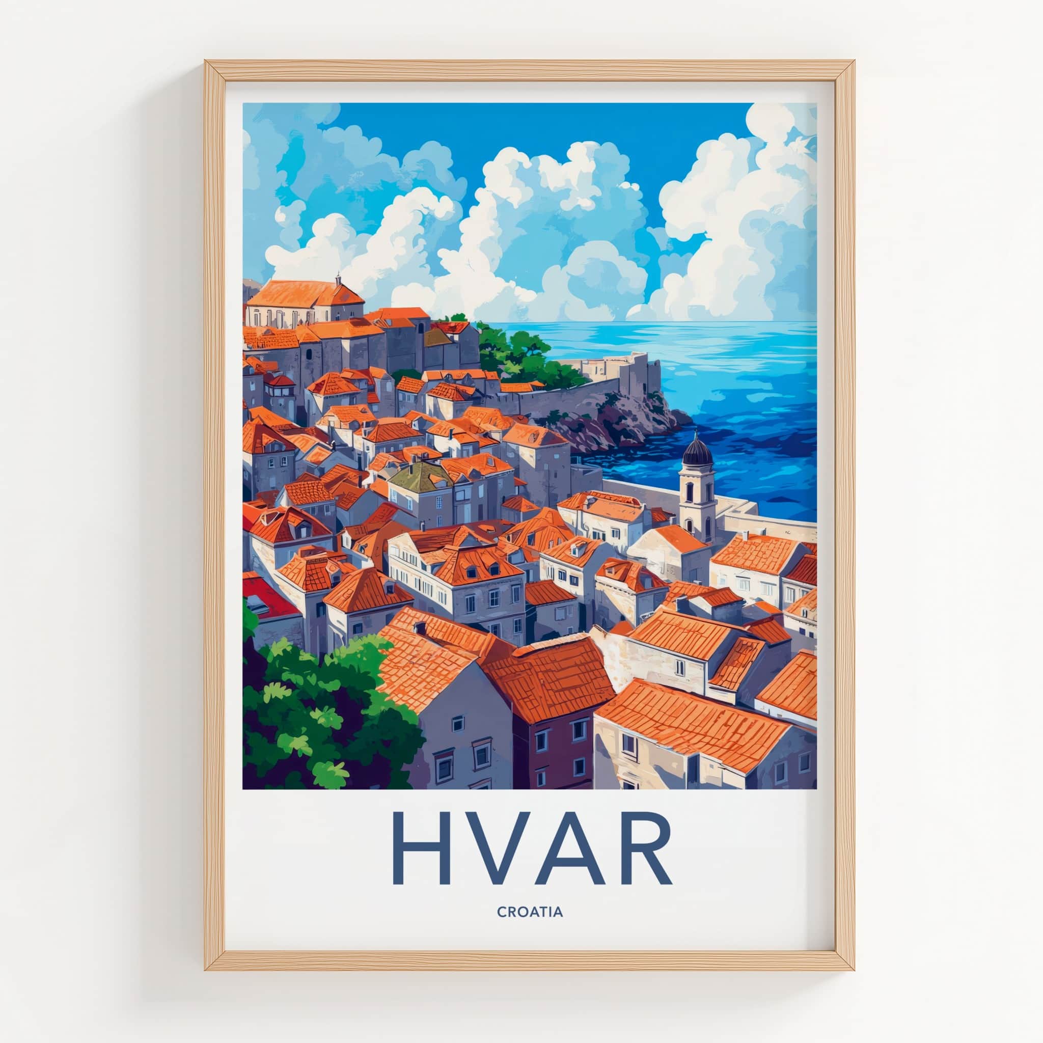 Hvar Poster - Croatia Travel Art - Historic City View Home Decor