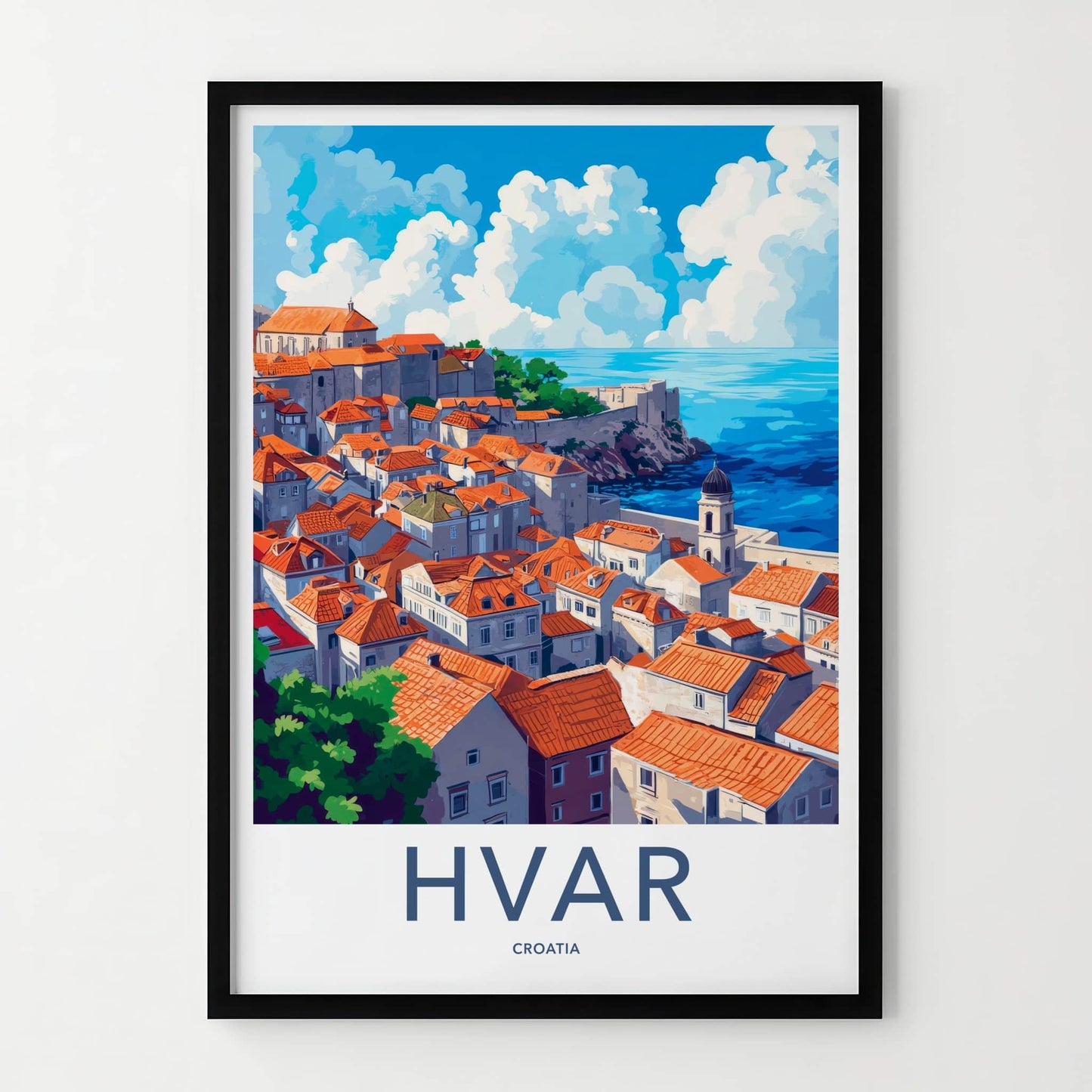 Hvar Poster - Croatia Travel Art - Historic City View Home Decor