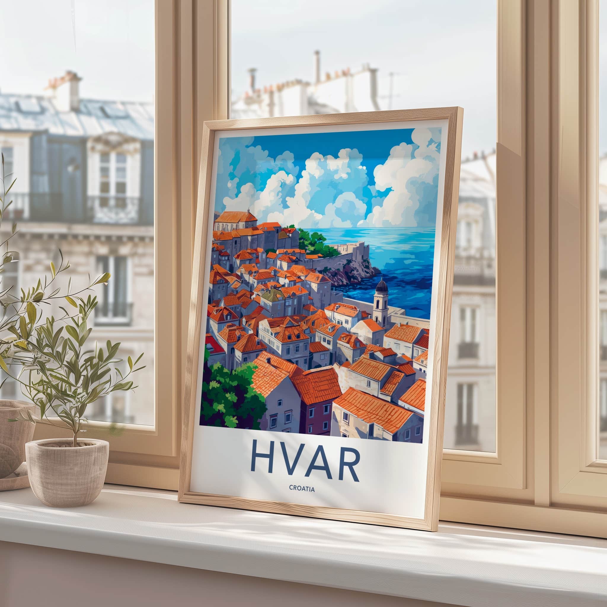 Hvar Poster - Croatia Travel Art - Historic City View Home Decor