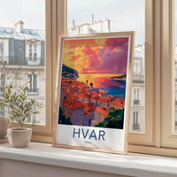 Hvar Poster - Croatia Travel Art - Vibrant Sunset Coastal Home Decor