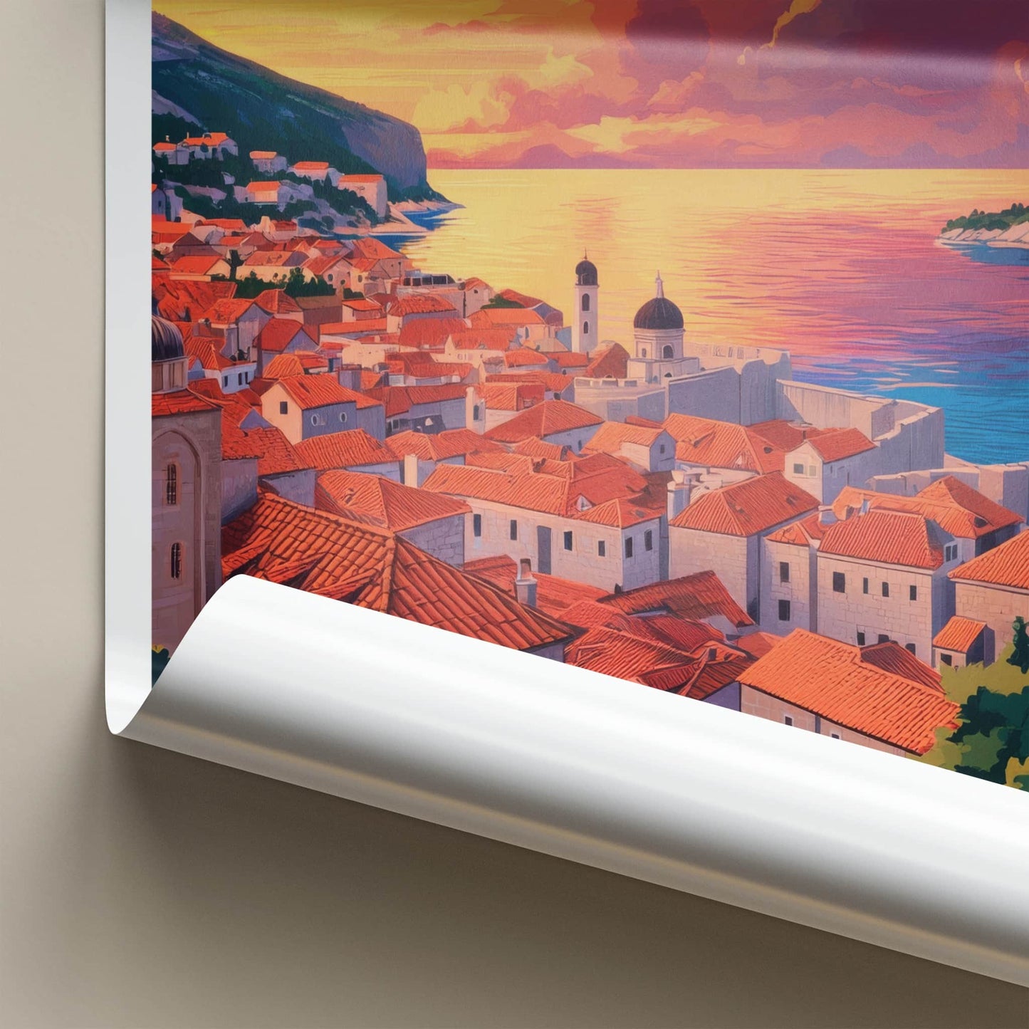 Hvar Poster - Croatia Travel Art - Vibrant Sunset Coastal Home Decor