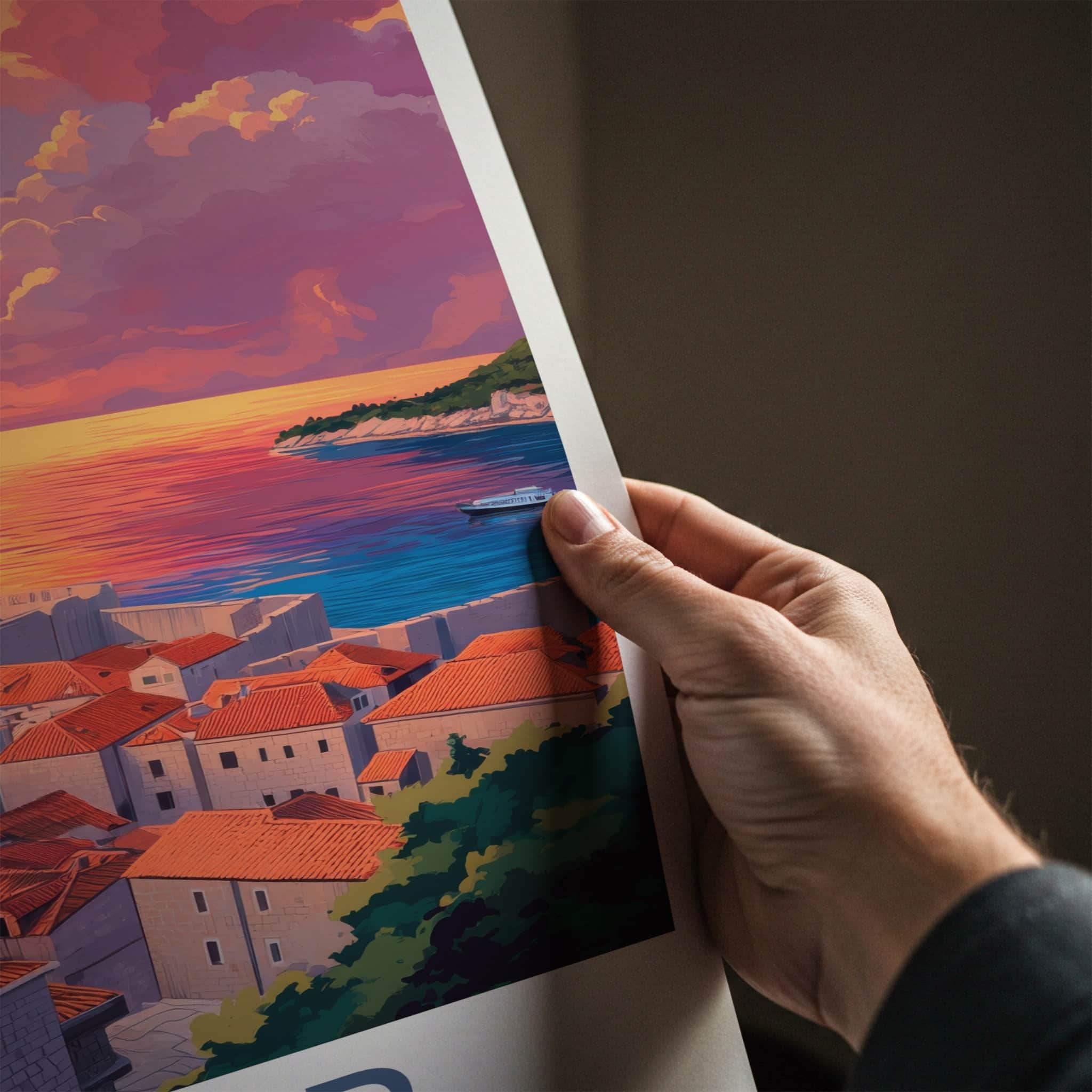 Hvar Poster - Croatia Travel Art - Vibrant Sunset Coastal Home Decor